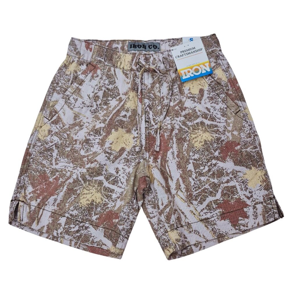 Iron Co Mens Canvas Chino Shorts S Brown Hunt Camo Stretch Elastic Waist